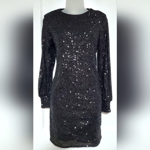 🆕️ NWOT H&M black sequin mini dress, sz S - Picture 1 of 7